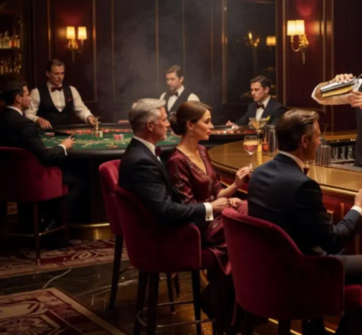 Elegant bar overlooking the casino lounge at Aus Nights
