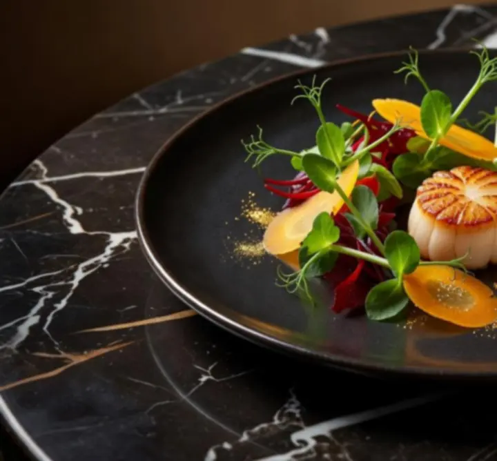 Gourmet signature dish with contemporary plating at Aus Nights